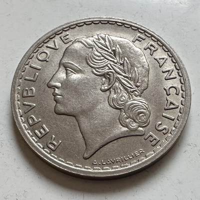 🌹外币初藏🌹🐯2025年第143场  每周二四六晚8️⃣点 接代拍 - 法国1935年5法郎 镍币版 带光美品