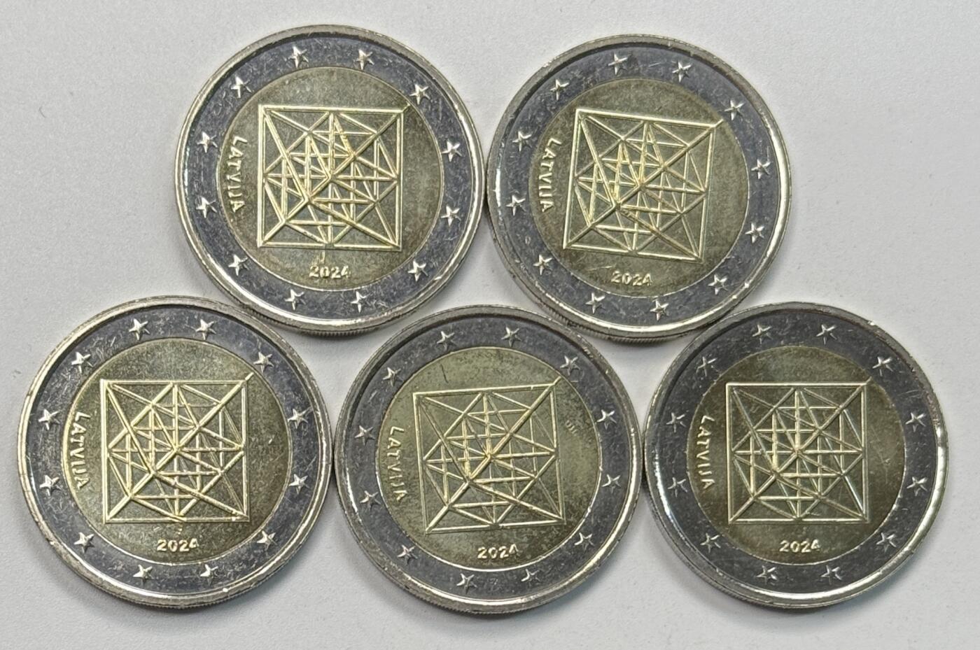 S&S Numismatic世界钱币-拍卖 第117期  5枚一起-拉脱维亚2024年 民族文化图案 2欧元双色纪念币