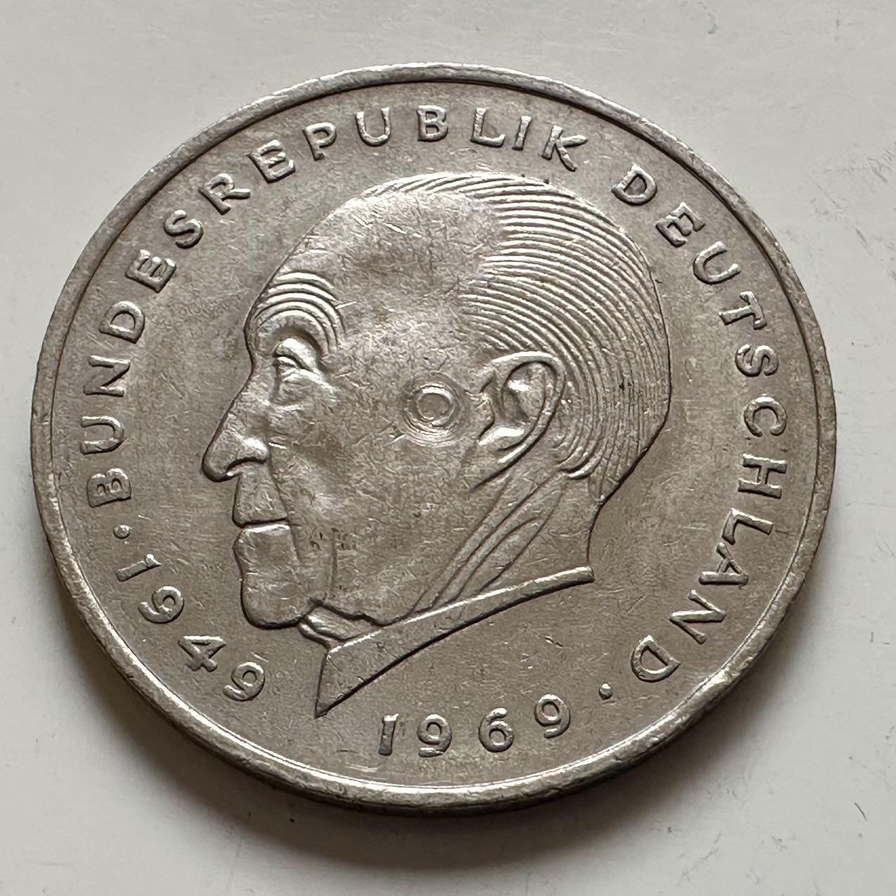 🌹外币初藏🌹🐯2025年第143场  每周二四六晚8️⃣点 接代拍 德国1969年F版 2马克 阿登纳