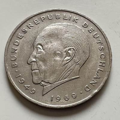 🌹外币初藏🌹🐯2025年第143场  每周二四六晚8️⃣点 接代拍 - 德国1969年F版 2马克 阿登纳