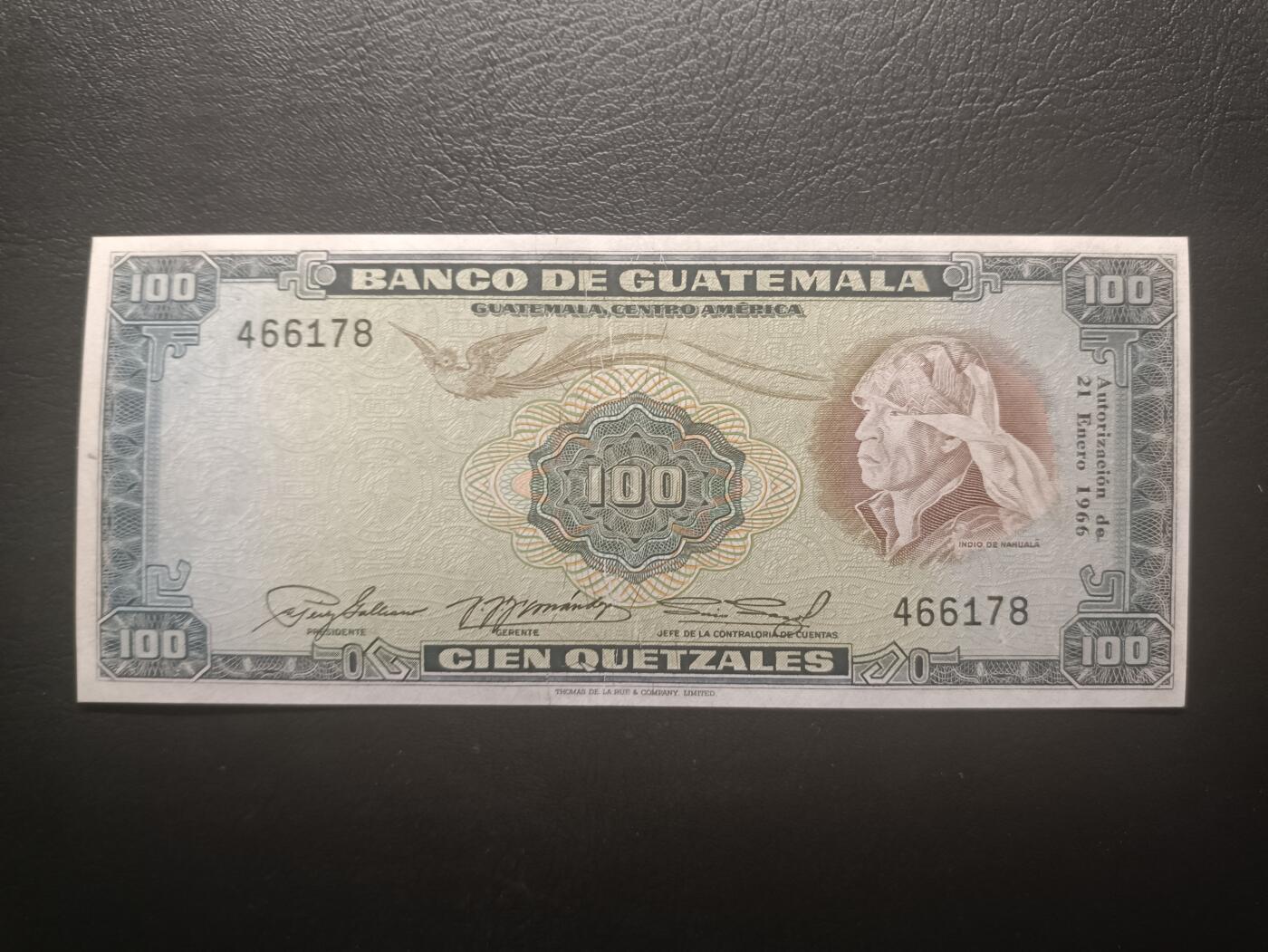 2025十二月第四期，总209期 危地马拉1966年100格查尔AUNC，此品种极为少见，纳努拉和安提瓜山脉