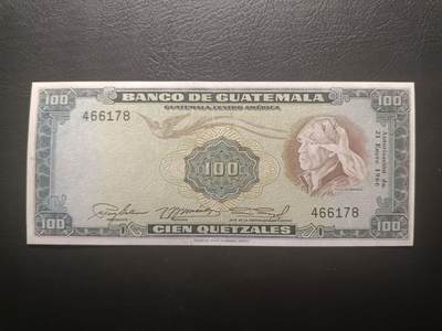 2025十二月第四期，总209期 - 危地马拉1966年100格查尔AUNC，此品种极为少见，纳努拉和安提瓜山脉