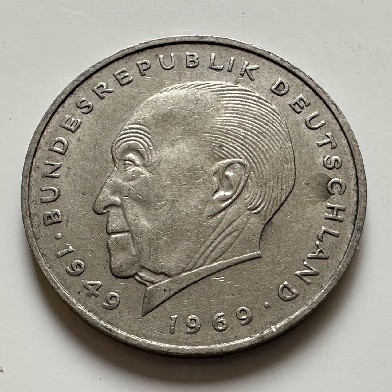 🌹外币初藏🌹🐯2025年第143场  每周二四六晚8️⃣点 接代拍 德国1973年F版 2马克 阿登纳