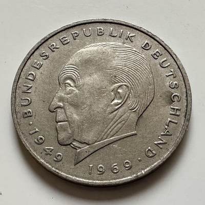 🌹外币初藏🌹🐯2025年第143场  每周二四六晚8️⃣点 接代拍 - 德国1973年F版 2马克 阿登纳