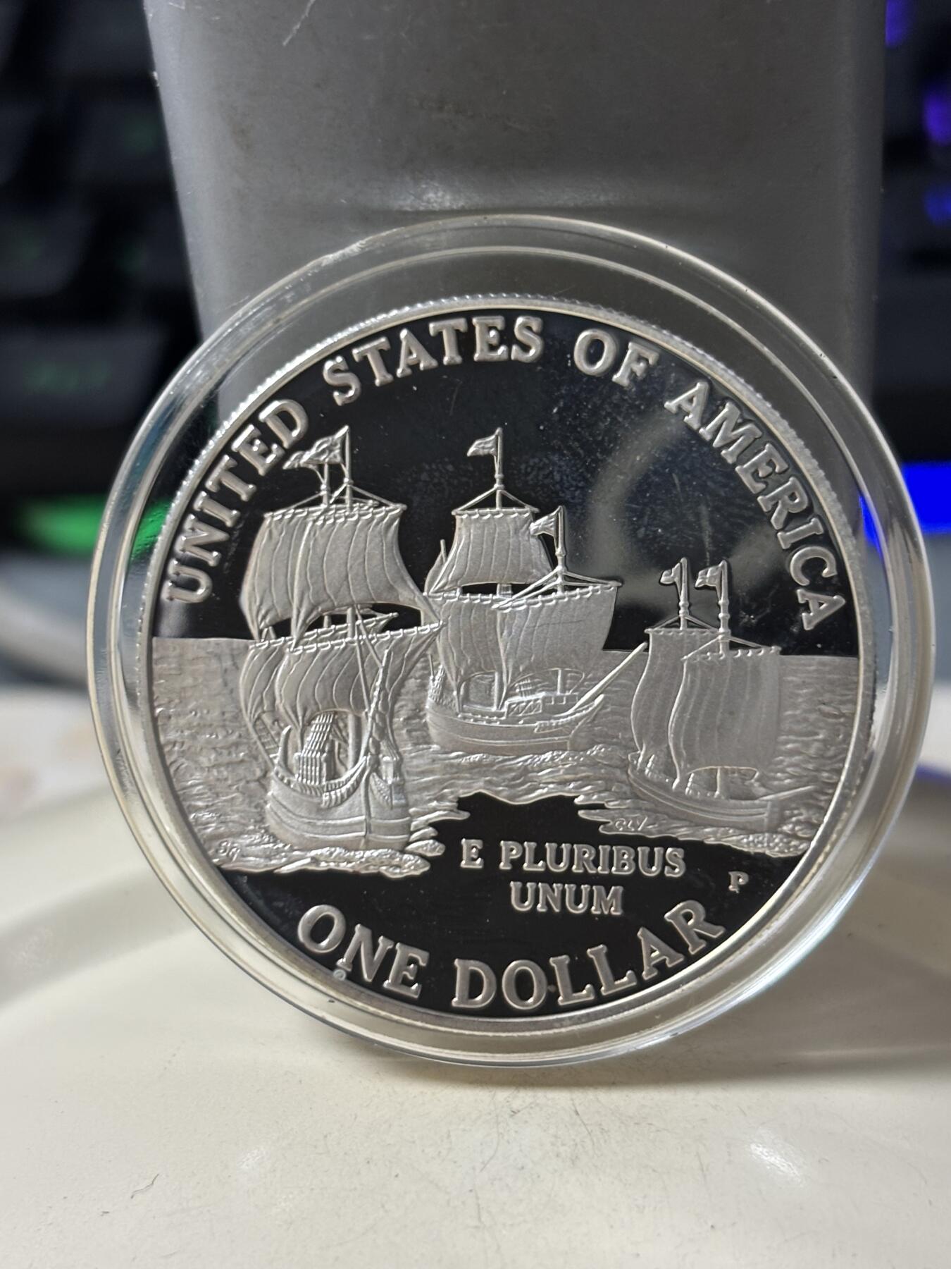 第185期拍卖 获奖美国2007年詹姆斯敦建城400周年纪念银币,900银，26.72克，荣获世界硬币大奖赛