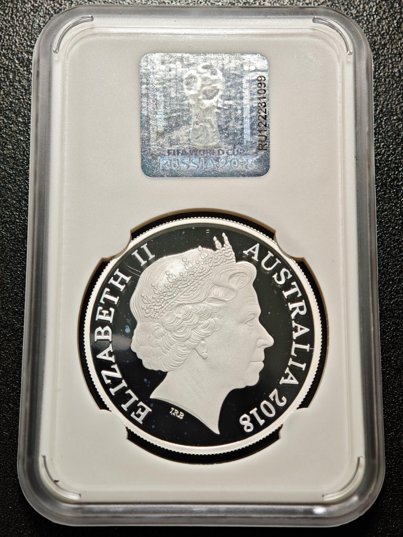 【德藏】世界币章拍卖第158期（拍品征集中~欢迎藏友联系） 2018年 澳大利亚俄罗斯世界杯1元纪念银币 封装版 1盎司 999银