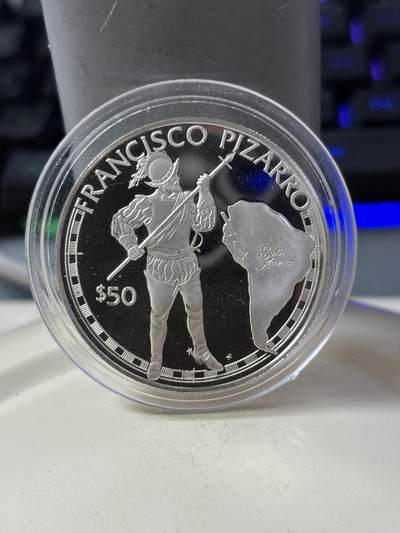 第185期拍卖 - 库克1988年弗朗西斯科·皮萨罗纪念银币，20.94克，925银，银价289.6元