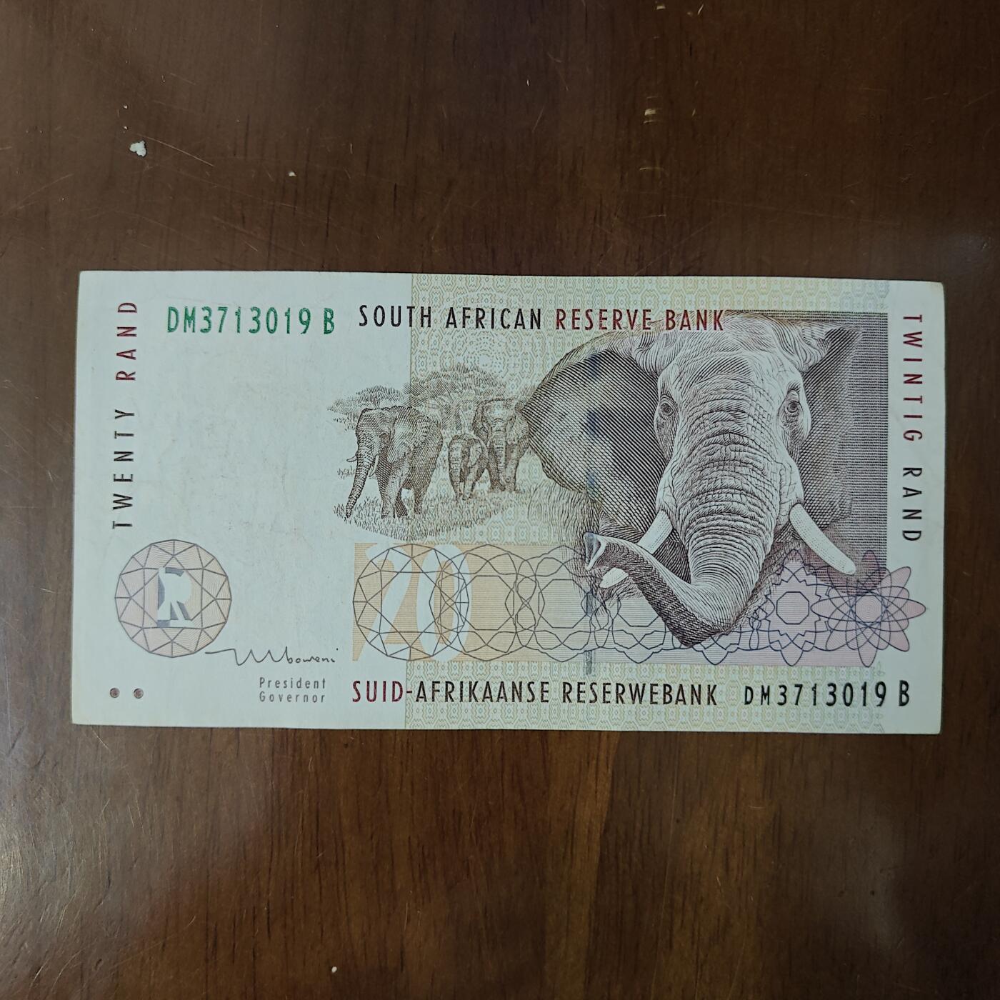 南非20兰特 1999年年份 非洲大象流通品纸币原票原图片