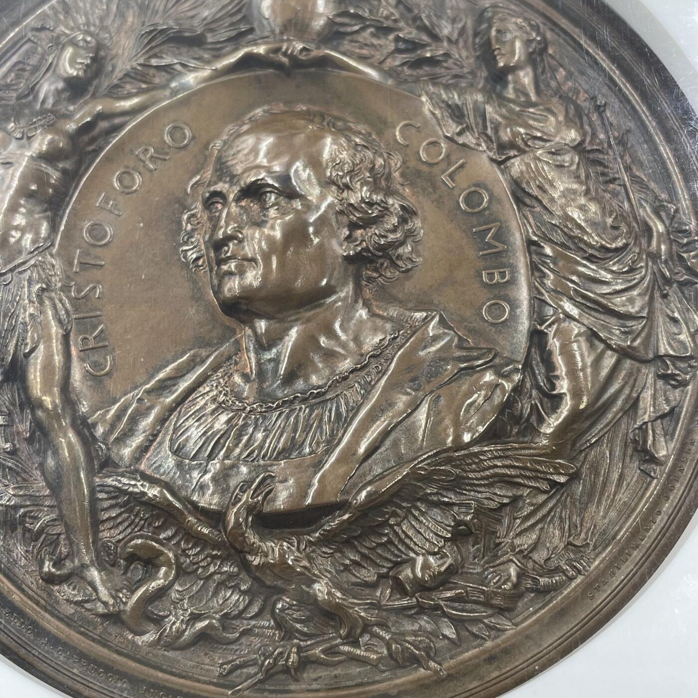 「木头集藏」“冬至雅藏”——章牌精品专场！ Ludovico Pogliaghi～1892年意大利哥伦布发现美洲大陆400周年纪念大铜章，直径：101.8 mm，。