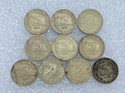 第一海外回流一元起拍收藏 散集专场  第278期 - 法国5法郎双色币 10枚