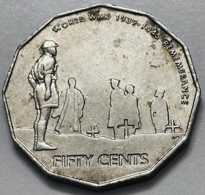 文馨钱币收藏第 286 场，圣诞节专场【 长期接收代拍品低至 0 佣金】 - 少见 2005 年 澳大利亚50分 二战60周年32mm