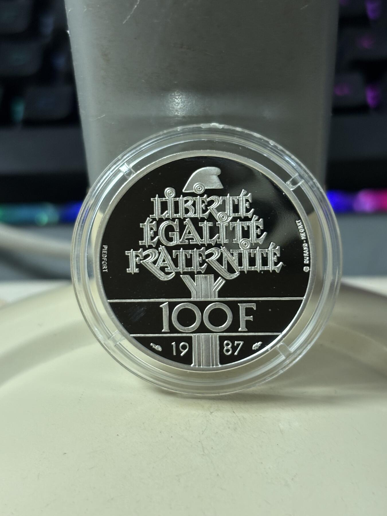 第185期拍卖 法国1987年人物拉法耶特·皮德福特30克加厚精制版本纪念银币，950银，银价426元