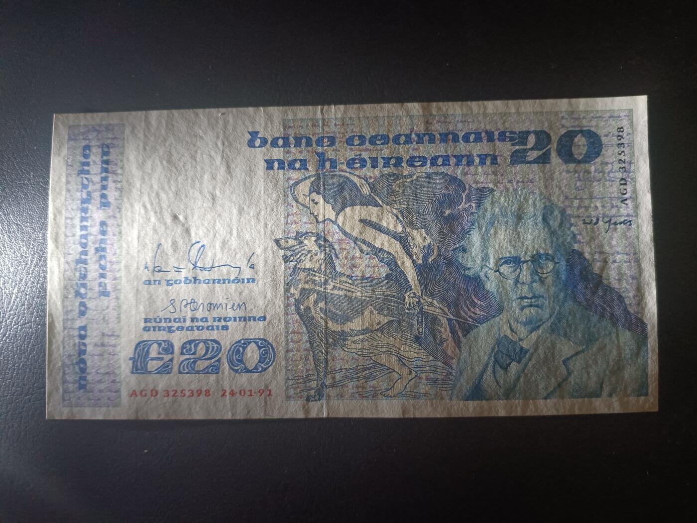 2025十二月第四期，总209期 爱尔兰1991年20镑AUNC无47，作家叶芝和大小布兰斯克群岛，少见中高面值
