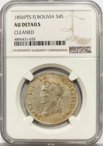 博洋堂世界钱币拍卖第153期（全场包邮） - NGC AUD 玻利维亚1856年PTS-FJ版玻利瓦尔4索尔银币 少见品种 打制出色