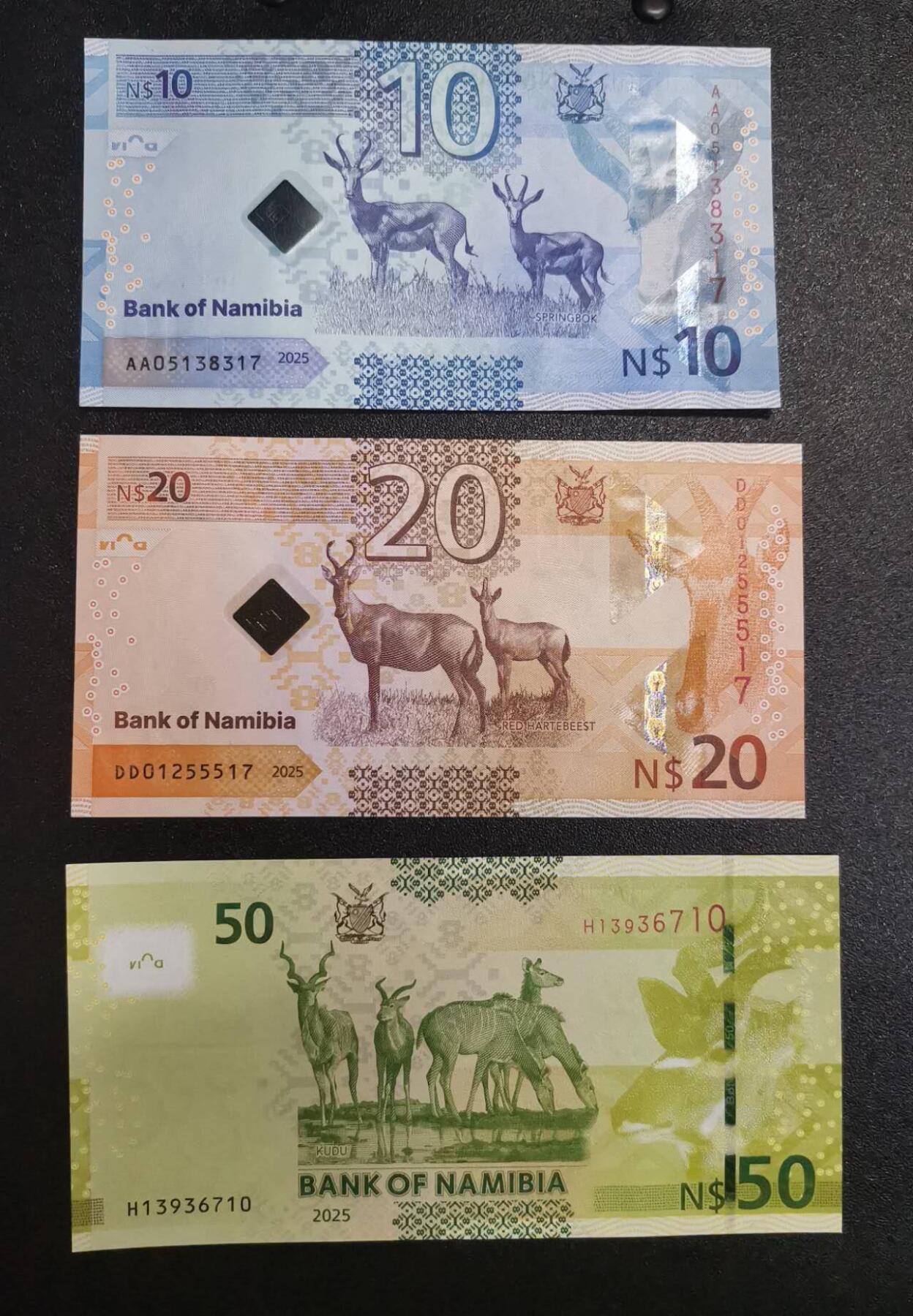 《艾美收藏》第225期-12.15周日外币精选场 纳米比亚2025年10、20、50纳元3枚全新UNC