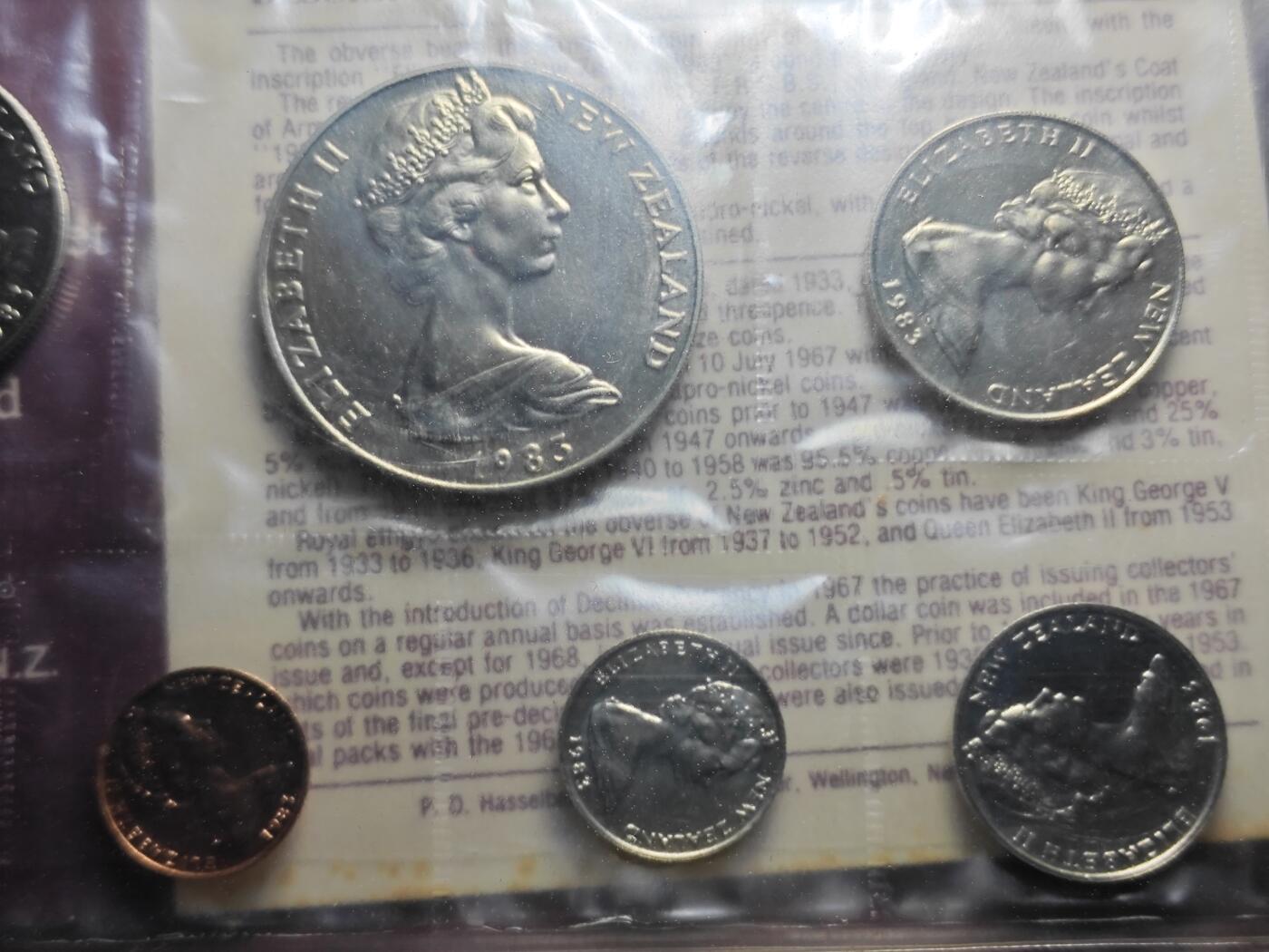 KK钱币收藏小铺 《套币 好品/批量散币专场》  2月预留时间 周末发货  1983新西兰大小面值清年一套 含克朗币 币中币