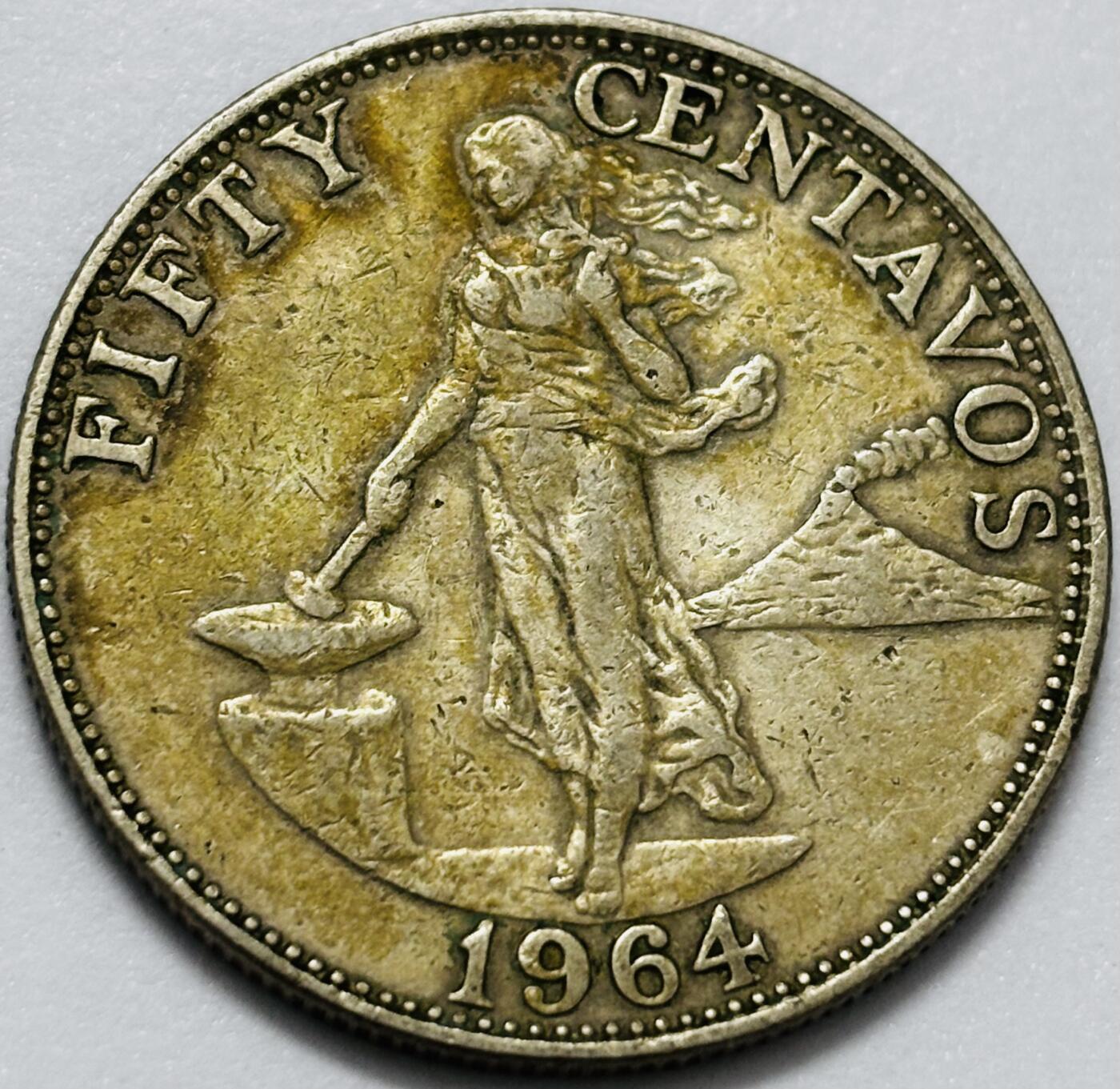 文馨钱币收藏第 286 场，圣诞节专场【 长期接收代拍品低至 0 佣金】 少见关门版 1964 年菲律宾打铁女神 50 分