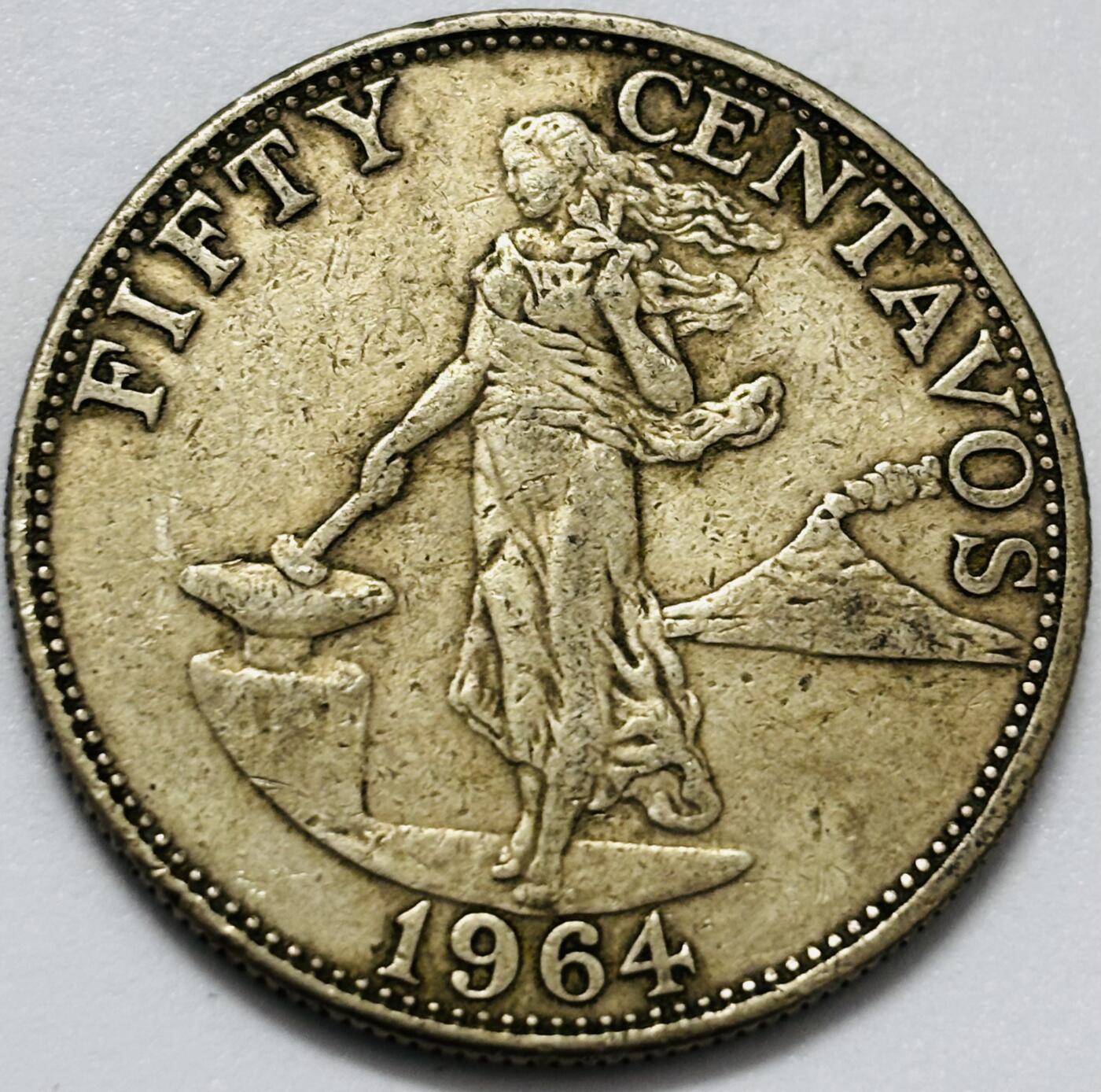 文馨钱币收藏第 286 场，圣诞节专场【 长期接收代拍品低至 0 佣金】 少见关门版 1964 年菲律宾打铁女神 50 分