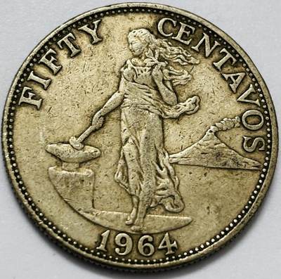 文馨钱币收藏第 286 场，圣诞节专场【 长期接收代拍品低至 0 佣金】 - 少见关门版 1964 年菲律宾打铁女神 50 分