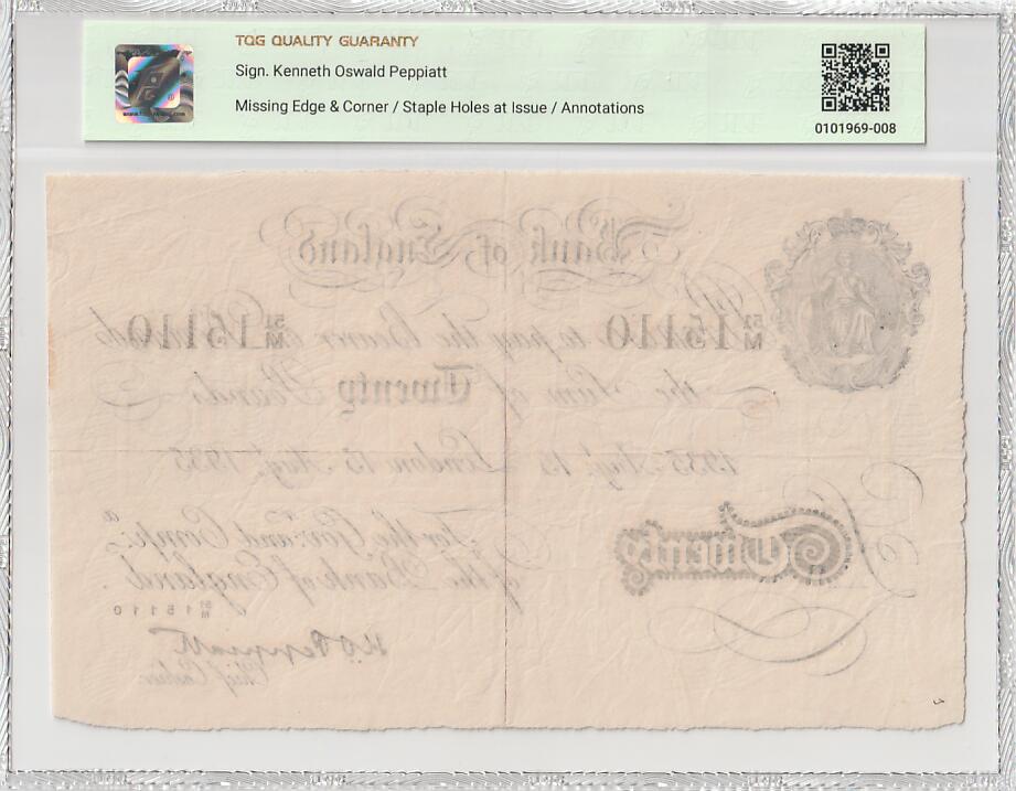 2025十二月第四期，总209期 英格兰1935年20镑TQG35分，作为知名度极高且经典的“白色英镑”，是当年财富的象征，虽然设计简洁但水印和油墨的防伪细致，二战前发行年份更加稀有，是不可错过的经典英镑品种