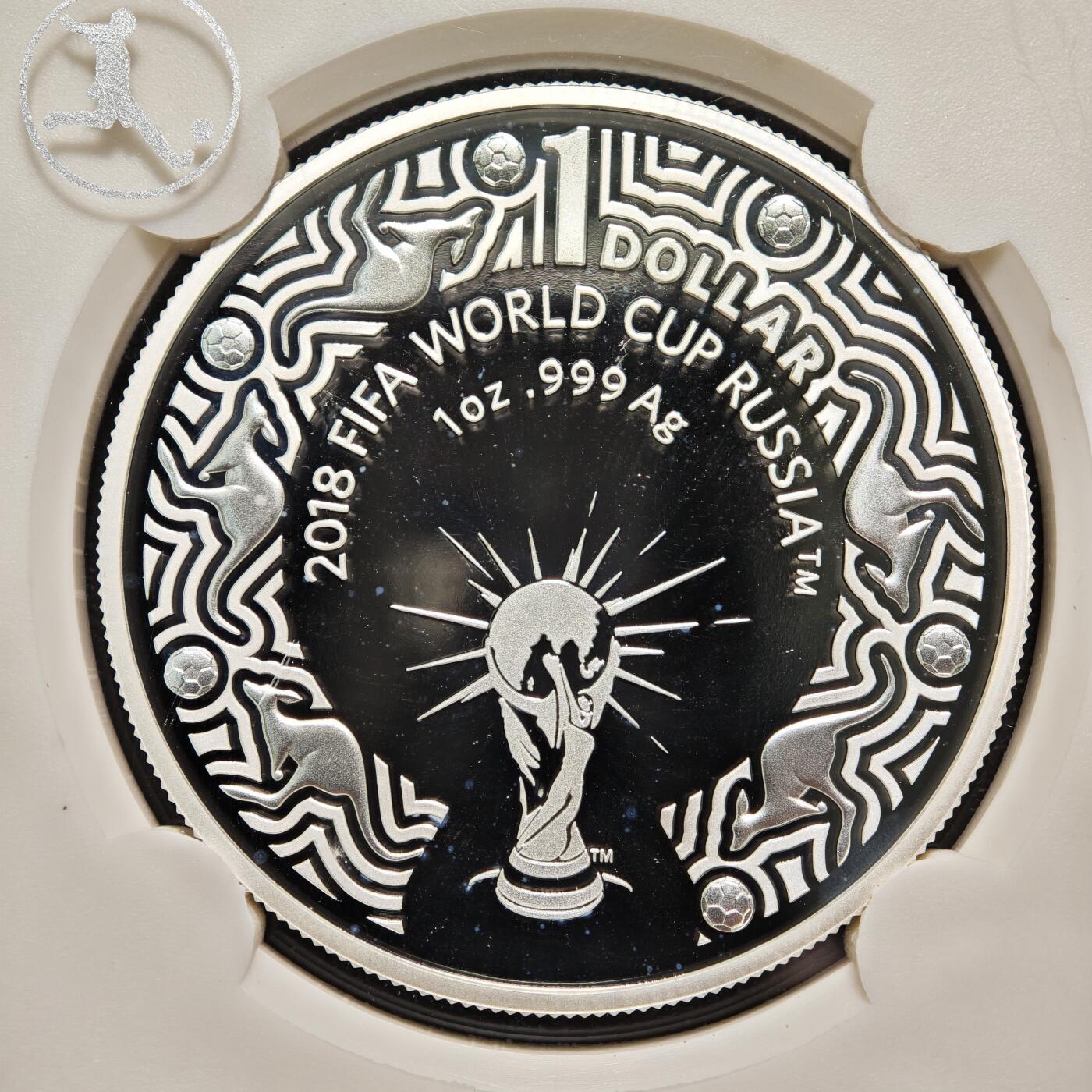 【德藏】世界币章拍卖第158期（拍品征集中~欢迎藏友联系） 2018年 澳大利亚俄罗斯世界杯1元纪念银币 封装版 1盎司 999银