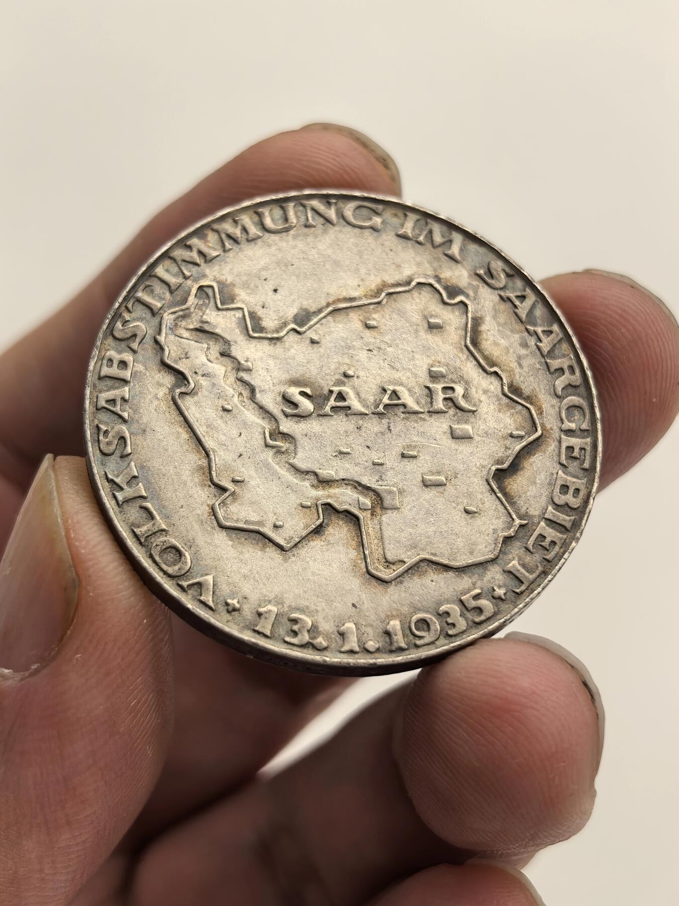 博洋堂世界钱币拍卖第153期（全场包邮） 德国第三帝国1935年萨斯区公投纪念银章，原盒，完全未流通。