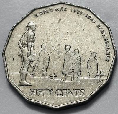 文馨钱币收藏第 286 场，圣诞节专场【 长期接收代拍品低至 0 佣金】 - 少见 2005 年 澳大利亚50分 二战60周年32mm