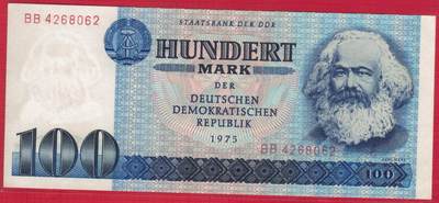 德国(东德 民主德国)1975年100马克 P-31a 宽序列号 实物图 UNC - 德国(东德 民主德国)1975年100马克 P-31a 宽序列号 实物图 UNC