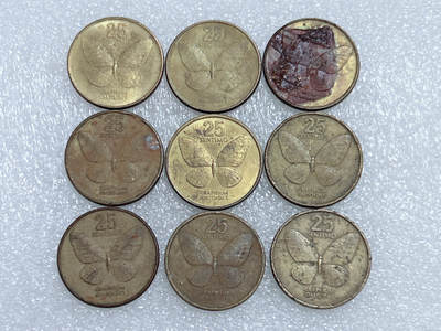 第一海外回流一元起拍收藏 散集专场  第278期 - 菲律宾蝴蝶版25分硬币 9枚