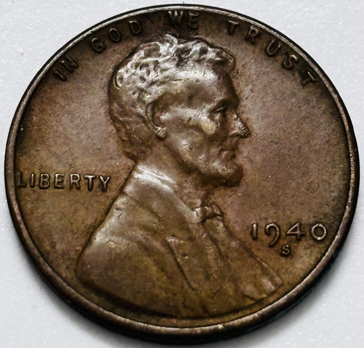 文馨钱币收藏第 286 场，圣诞节专场【 长期接收代拍品低至 0 佣金】 少见年份 1940 年美国林肯麦穗 1 美分铜币 S 厂（旧金山造）