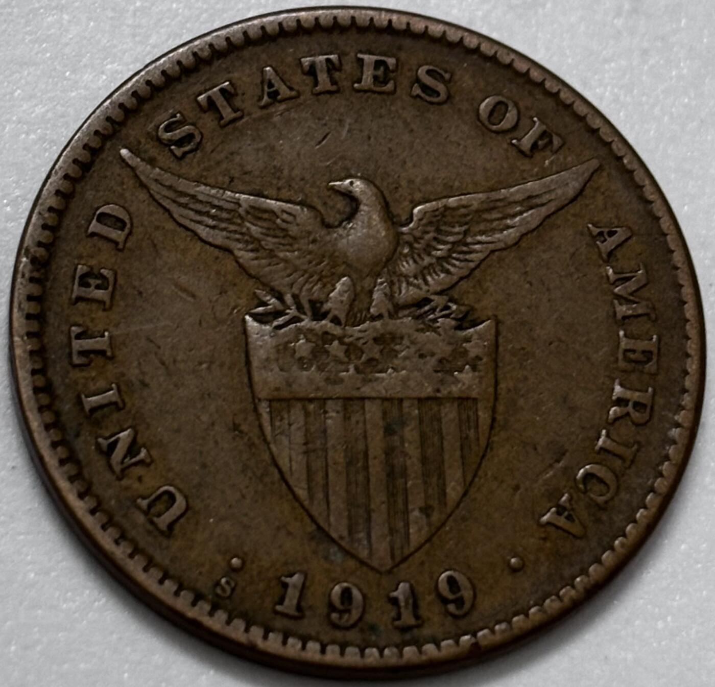 文馨钱币收藏第 286 场，圣诞节专场【 长期接收代拍品低至 0 佣金】 少见年份极美品 1919 年美属菲律宾 1 分铜币