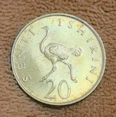 外国优质老铜币高银银币，周六九点倒数截拍，满百包邮，持续收拍 - 原光坦桑尼亚1966 年 20 分，正面为坦桑尼亚首任总统朱利叶斯・尼雷尔侧面像；背面是鸵鸟图案，搭配 “SENTI ISHIRINI 20（20 分 ）” 。硬币见证坦桑尼亚独立初期历史，设计融合领袖形象与本土动物，对研究坦桑尼亚货币文化、历史传承意义独特，是承载时代记忆的实物 。