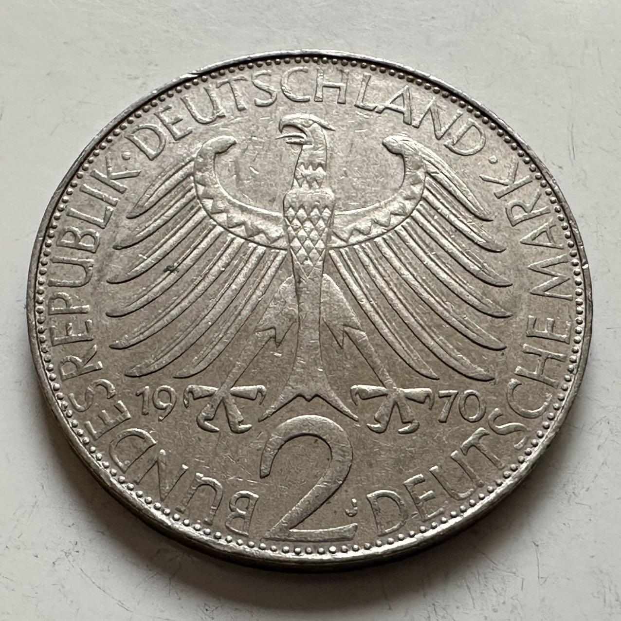 🌹外币初藏🌹🐯2025年第143场  每周二四六晚8️⃣点 接代拍 德国1970年J版 2马克 普朗克