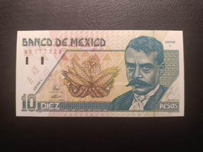 2025十二月第四期，总209期 - 墨西哥1994年10比索UNC，独立领袖扎帕塔和解放农奴雕像