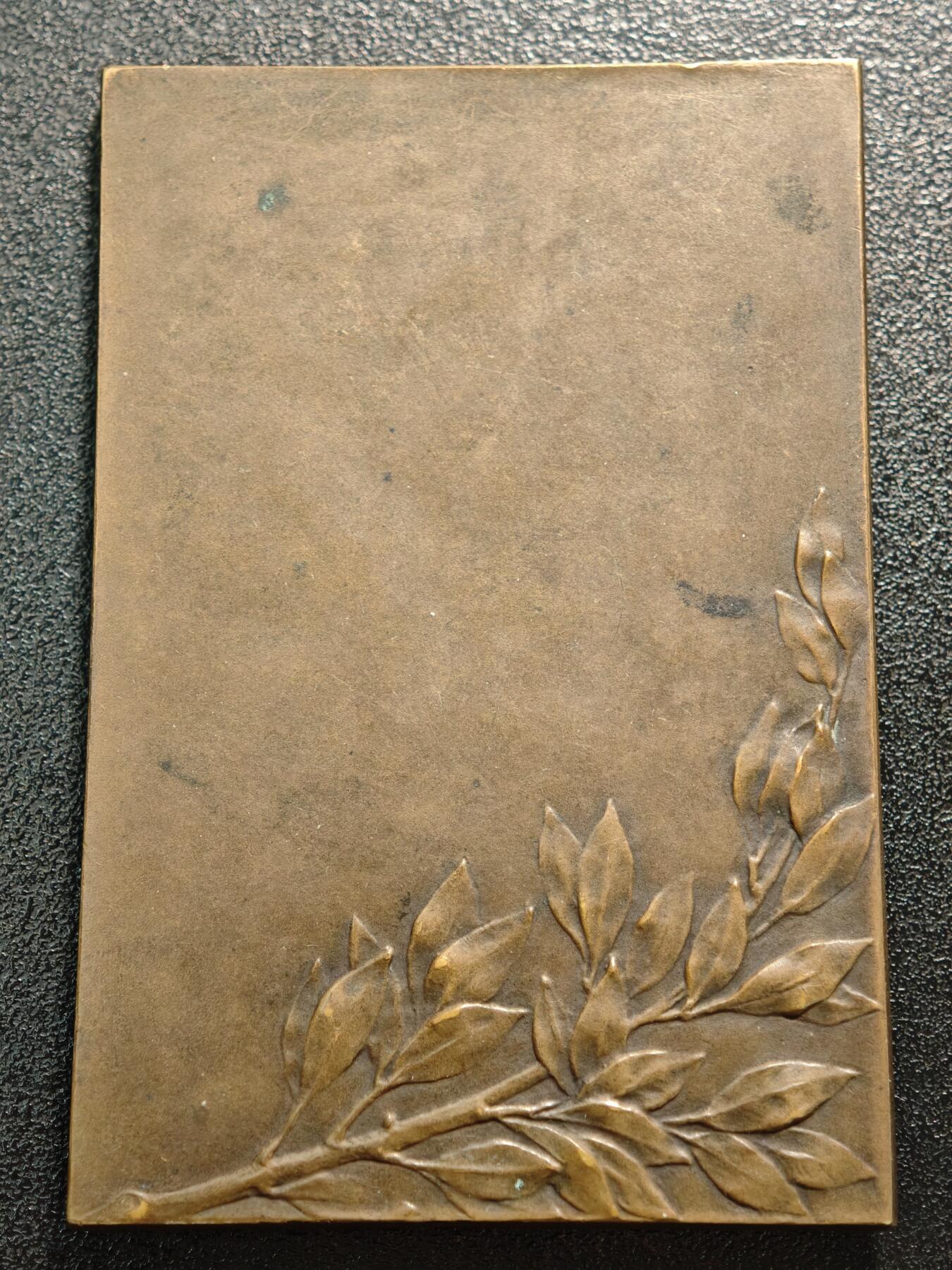 【德藏】世界币章拍卖第158期（拍品征集中~欢迎藏友联系） 法国新艺术时期雕塑家S.E. Vernier创作的法兰西共和国玛丽安娜主题纪念矩形铜章奖章，属于法兰西第三共和国时期的通用荣誉表彰纪念章及奖章 直径约：49.6mm×73.5mm；重约：105.7g