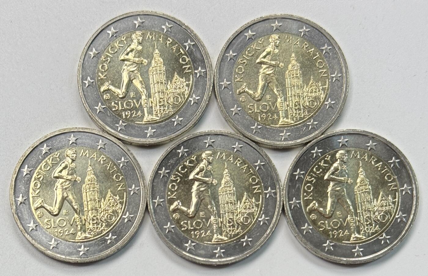 S&S Numismatic世界钱币-拍卖 第117期  5枚一起-斯洛伐克2024年 科希策国际和平马拉松佰年 2欧元双色纪念币