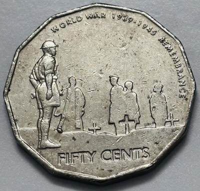 文馨钱币收藏第 286 场，圣诞节专场【 长期接收代拍品低至 0 佣金】 - 少见 2005 年 澳大利亚50分 二战60周年32mm