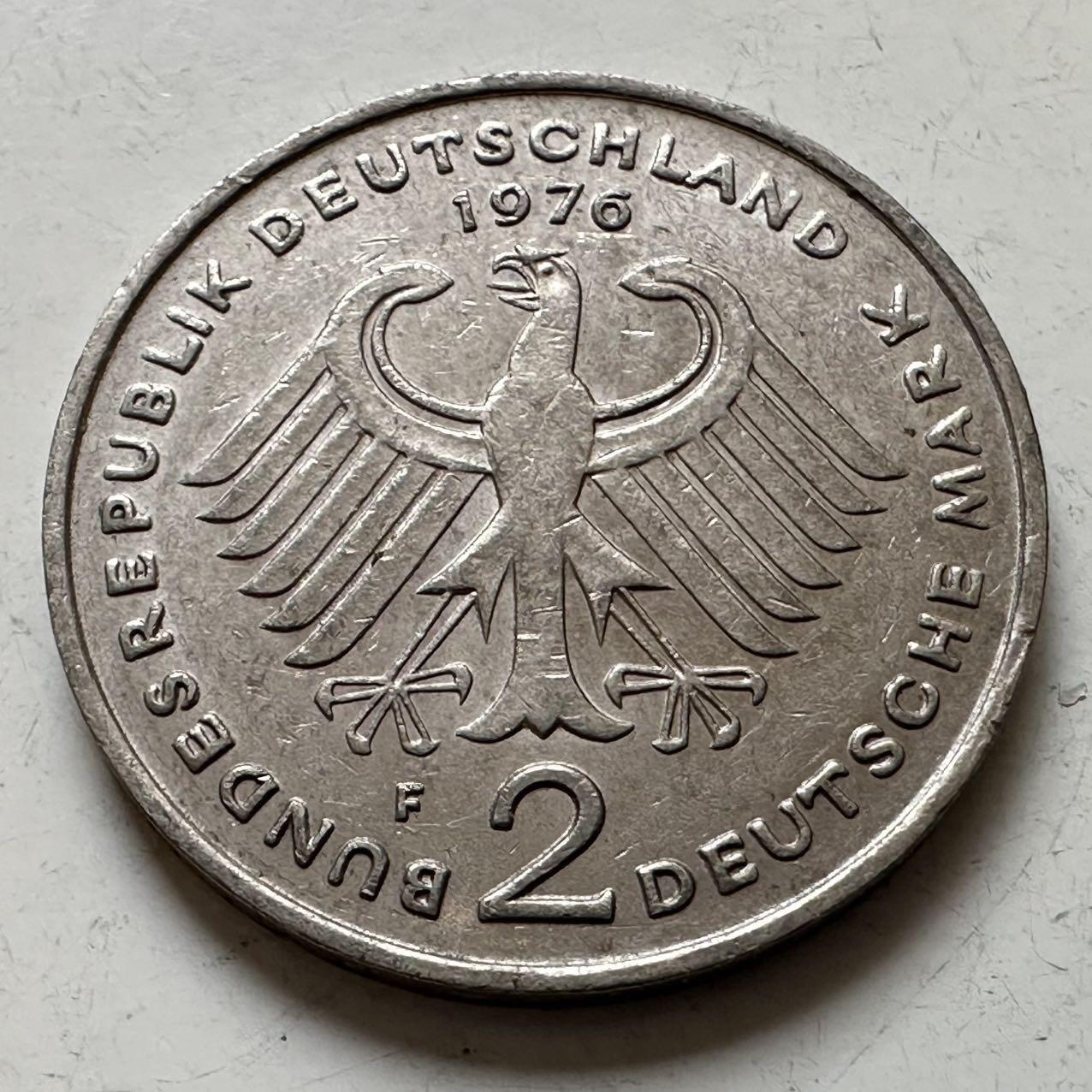 🌹外币初藏🌹🐯2025年第143场  每周二四六晚8️⃣点 接代拍 德国1976年F版 2马克 阿登纳