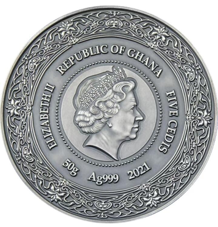 第185期拍卖 加纳2021年50克, 穆夏名画:健康女神系列-