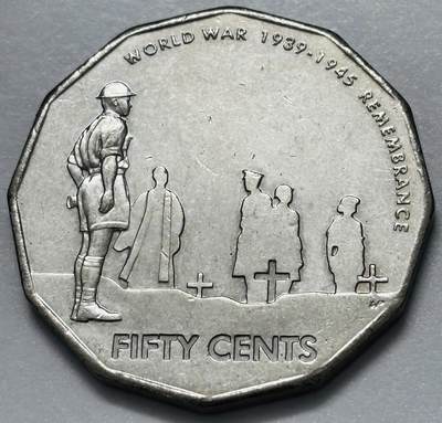 文馨钱币收藏第 286 场，圣诞节专场【 长期接收代拍品低至 0 佣金】 - 少见 2005 年 澳大利亚50分 二战60周年32mm