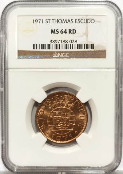 博洋堂世界钱币拍卖第153期（全场包邮） - NGC MS64RD 葡属圣多美和普林西比1971年1埃斯库多，难得RD高分