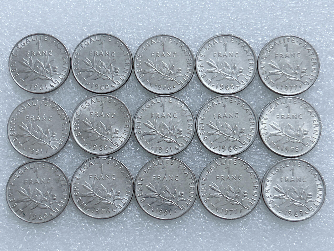 第一海外回流一元起拍收藏 散集专场  第278期 法国1法郎硬币 15枚