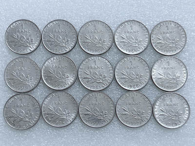 第一海外回流一元起拍收藏 散集专场  第278期 - 法国1法郎硬币 15枚