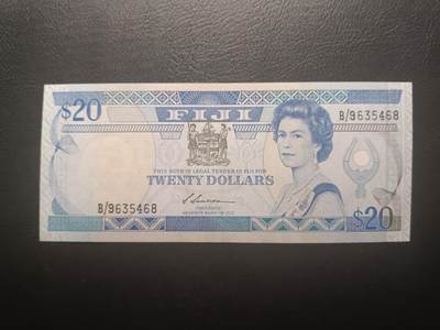 2025十二月第四期，总209期 - 斐济1988版20元AUNC，嘉德大勋章女王和传统房屋