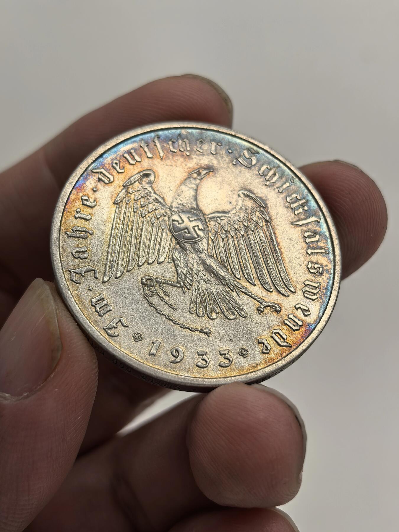 博洋堂世界钱币拍卖第153期（全场包邮） 德国第三帝国1933年鹰锁执政银章，原盒，完全未流通。