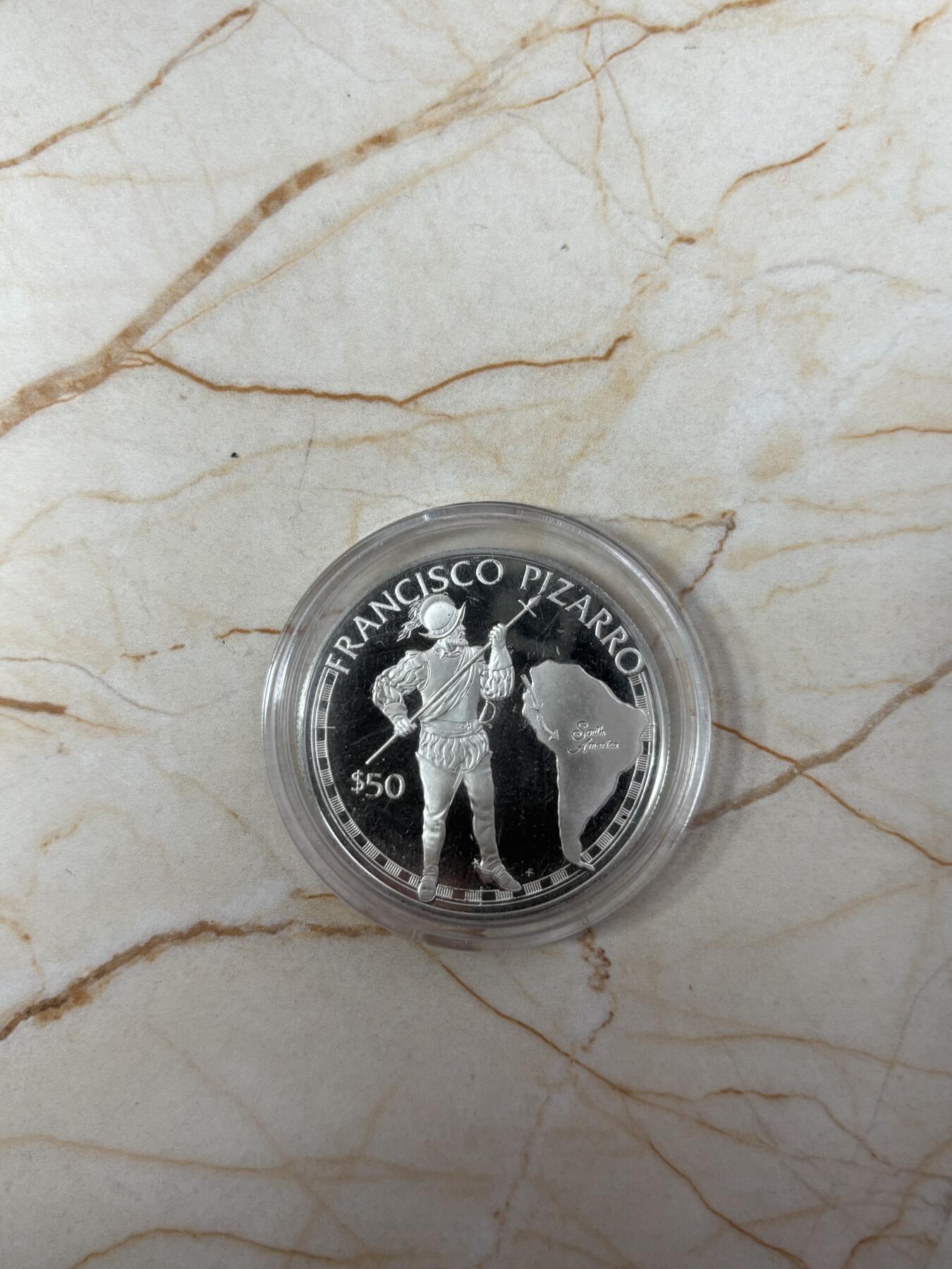 第185期拍卖 库克1988年弗朗西斯科·皮萨罗纪念银币，20.94克，925银，银价289.6元