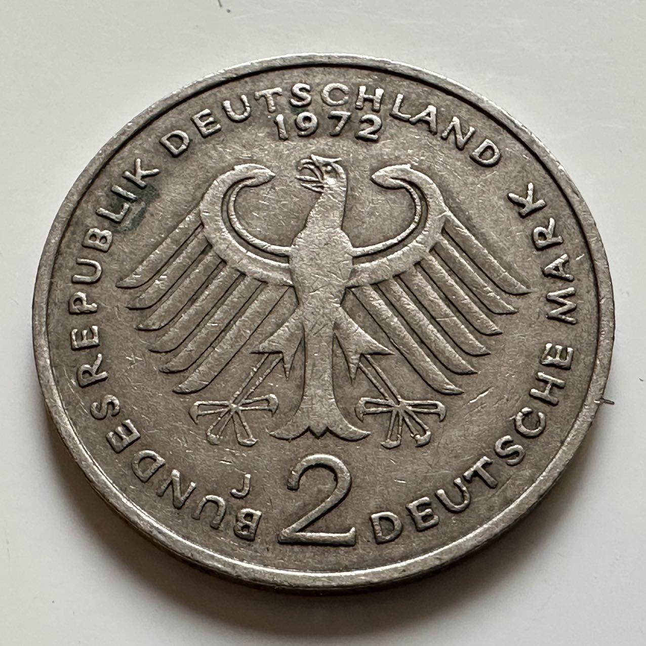 🌹外币初藏🌹🐯2025年第143场  每周二四六晚8️⃣点 接代拍 德国1972年J版 2马克 豪斯