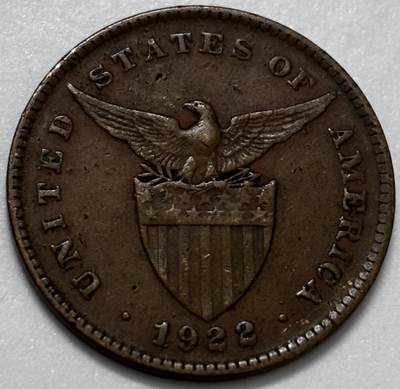 文馨钱币收藏第 286 场，圣诞节专场【 长期接收代拍品低至 0 佣金】 - 少见年份极美品 1922 年美属菲律宾 1 分铜币