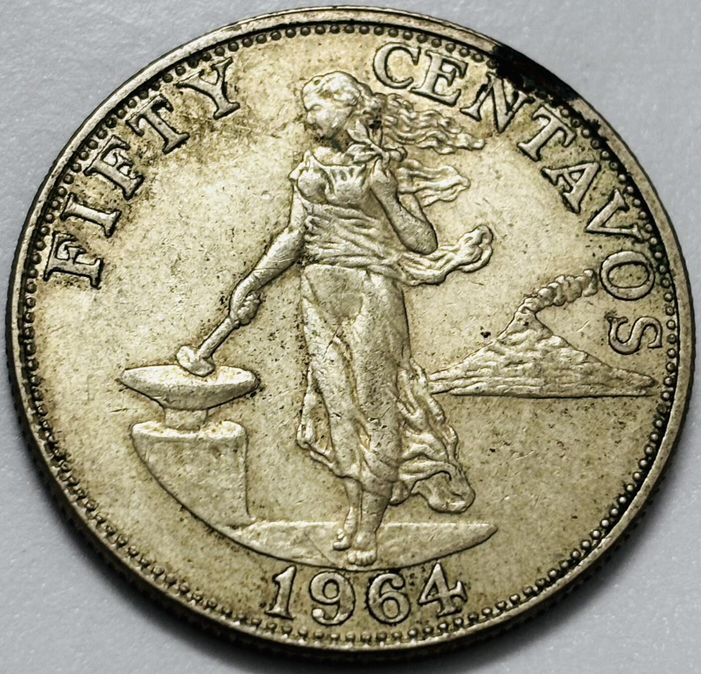 文馨钱币收藏第 286 场，圣诞节专场【 长期接收代拍品低至 0 佣金】 少见关门版 1964 年菲律宾打铁女神 50 分