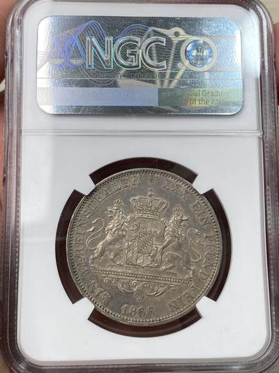 万国钱币拍卖第058期（万国新年大拍） NGC MS62 1866年德国巴伐利亚路德维希二世双狮盾徽流通泰勒 难度不小的流通泰勒品种 高点极佳发丝分明 雄狮细节令人咂舌 原味酱彩